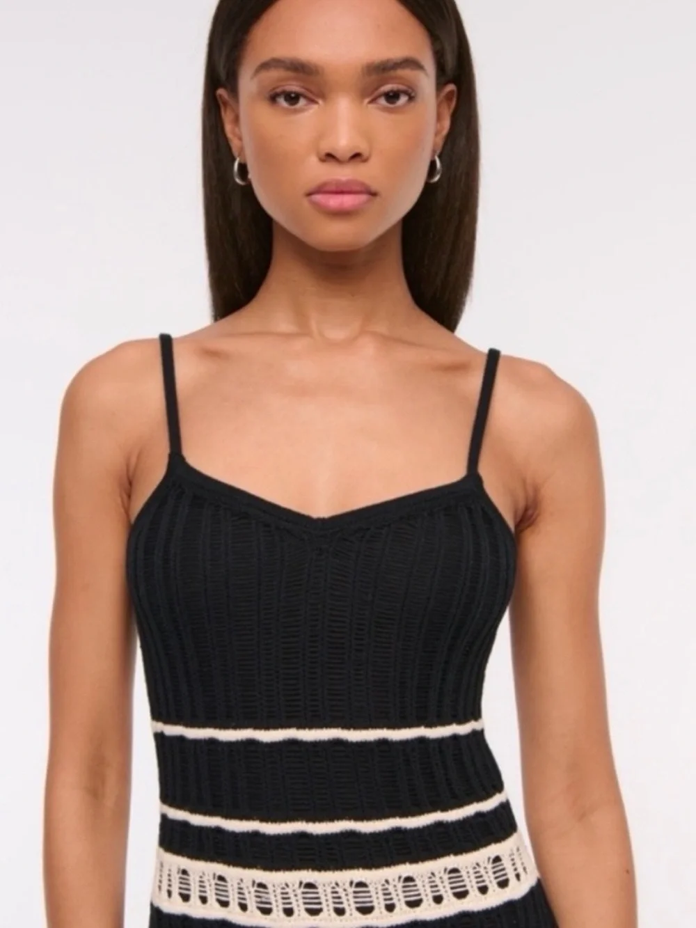 Abercrombie & Fitch Black and Cream Striped Knit Maxi Dress